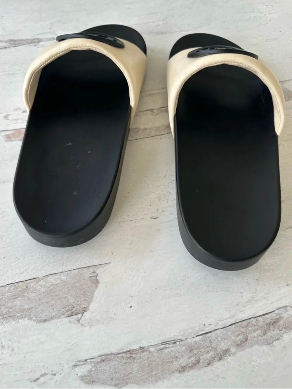 Tory Burch Black & Cream Logo Slide Sandals - Picture 8 of 12